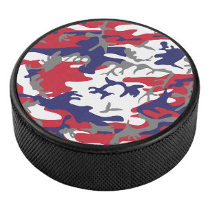 4th of July, Independence day, Camouflage Gray Hockey Puck