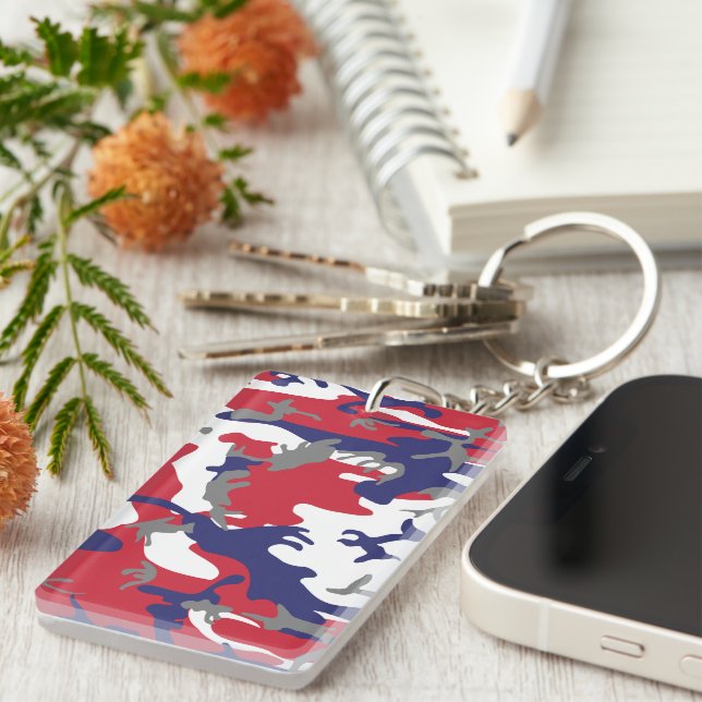 4th of July, Independence day, Camouflage Gray Keychain (Front Right)