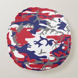 4th of July, Independence day, Camouflage Gray Round Pillow