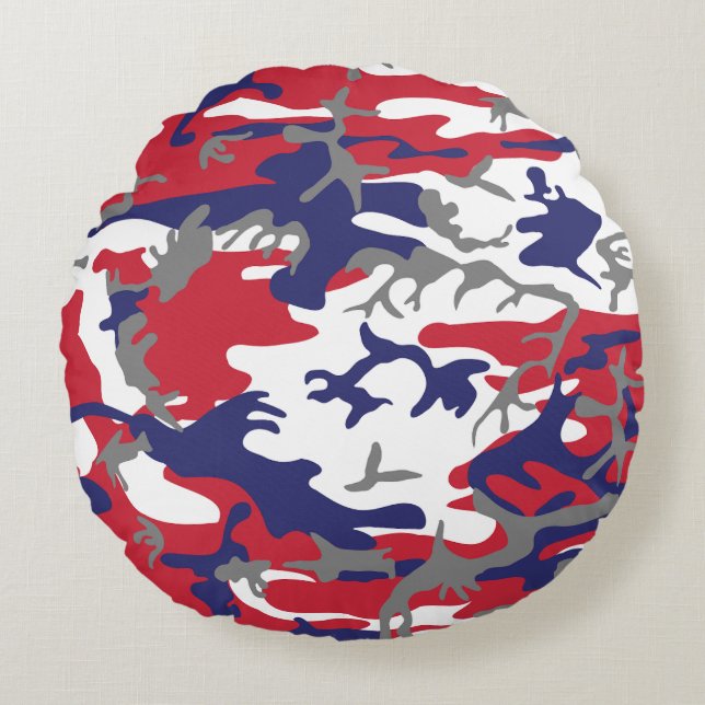 4th of July, Independence day, Camouflage Gray Round Pillow (Front)