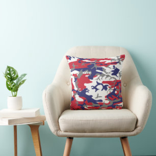 4th of July, Independence day, Camouflage Gray Throw Pillow