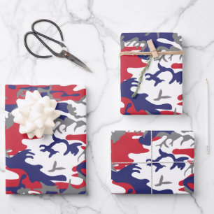 4th of July, Independence day, Camouflage Gray Wrapping Paper Sheets