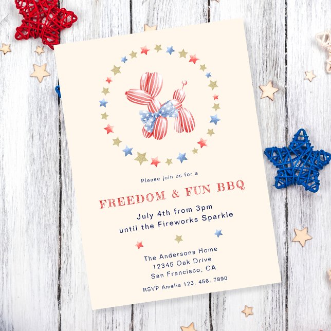 4th of July Independence Day Cute Balloon BBQ Invitation (Creator Uploaded)