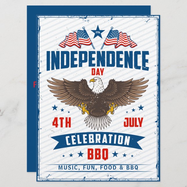 4th of July Independence day eagle BBQ party Invitation (Front/Back)