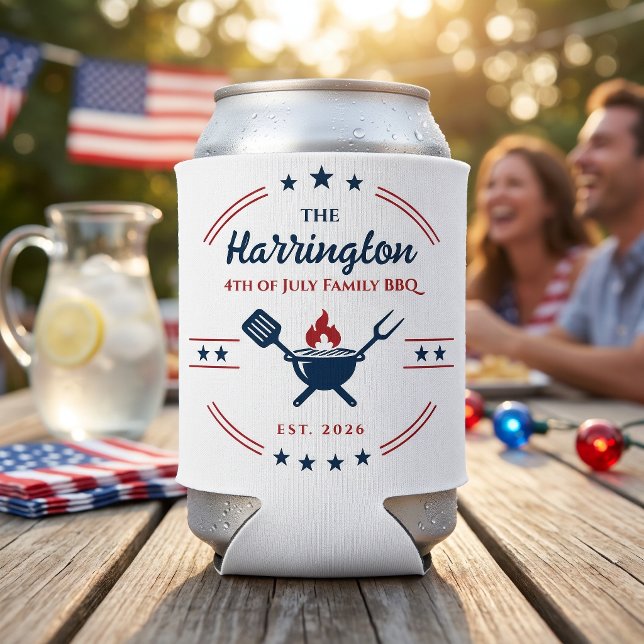 4th of July Independence Day Family BBQ 2 Side Can Cooler (Creator Uploaded)