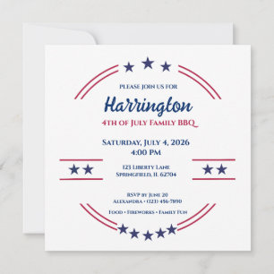 4th of July Independence Day Family BBQ Invitation