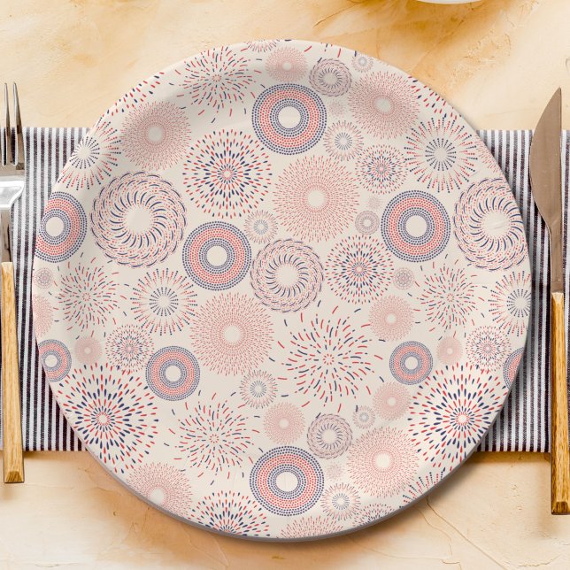 4th of July Independence Day Firecrackers Pattern Paper Plates (Creator Uploaded)