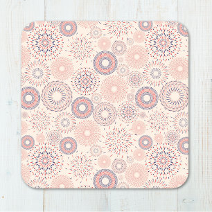 4th of July Independence Day Firecrackers Pattern Square Paper Coaster