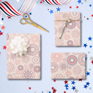 4th of July Independence Day Firecrackers Pattern Wrapping Paper Sheets
