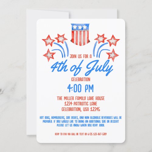 4th of July Independence Day Firework Cookout  Invitation