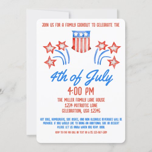 4th of July Independence Day Firework Cookout  Invitation