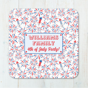 4th of July Independence Day Firework Personalized Square Paper Coaster