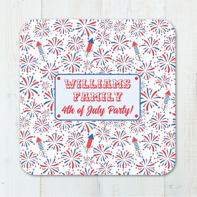 4th of July Independence Day Firework Personalized Square Paper Coaster (Creator Uploaded)