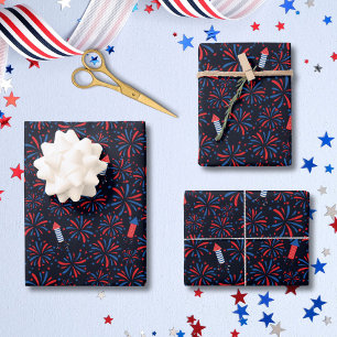 4th of July Independence Day Fireworks Pattern Wrapping Paper Sheets