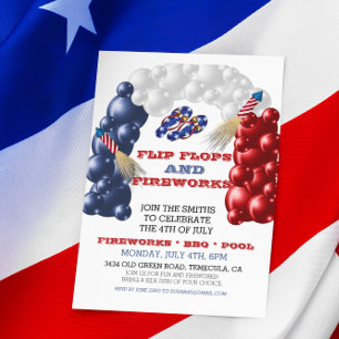 4th of July Independence Day Flip Flops Fireworks