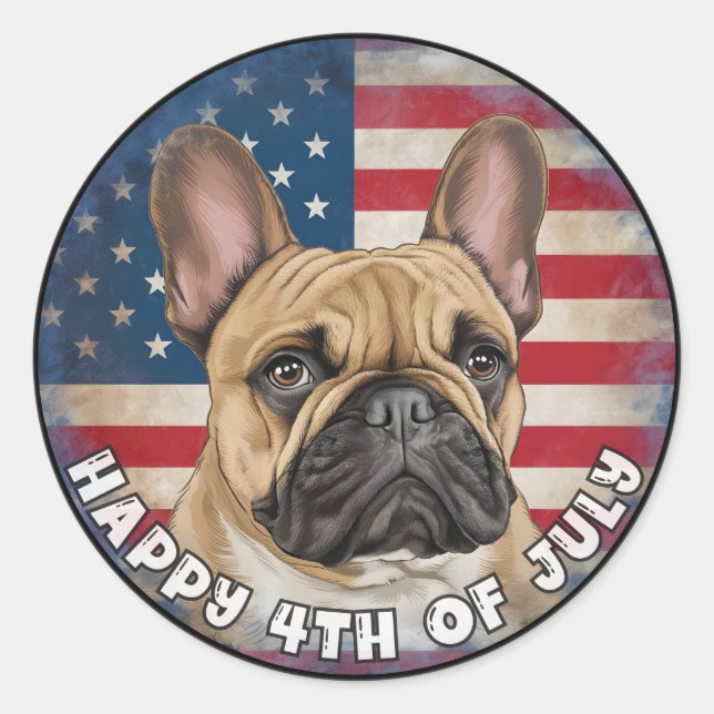 4th of July Independence Day French Bulldog Circle Classic Round Sticker (Front)