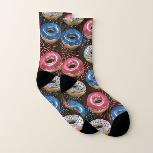 4th of July Independence Day Glazed Donuts Pattern Socks