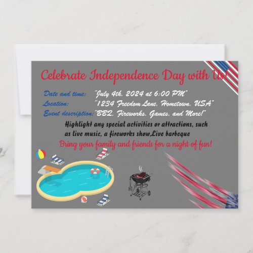 4th of July Independence day Gray flag color Invitation