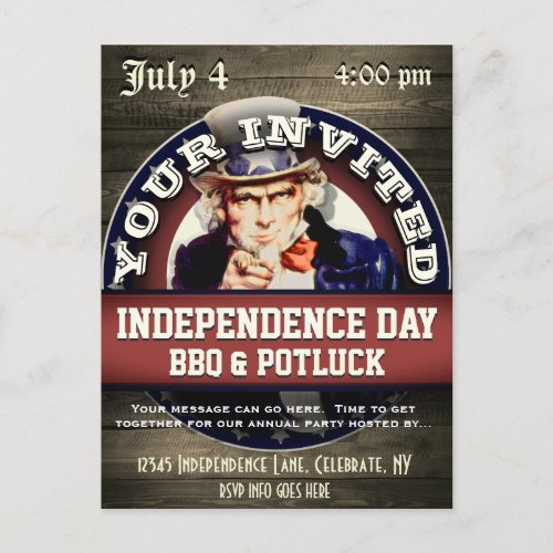 4th of July Independence Day Invitation Postcard