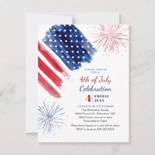 4th of July Independence Day Party Red White Blue Invitation