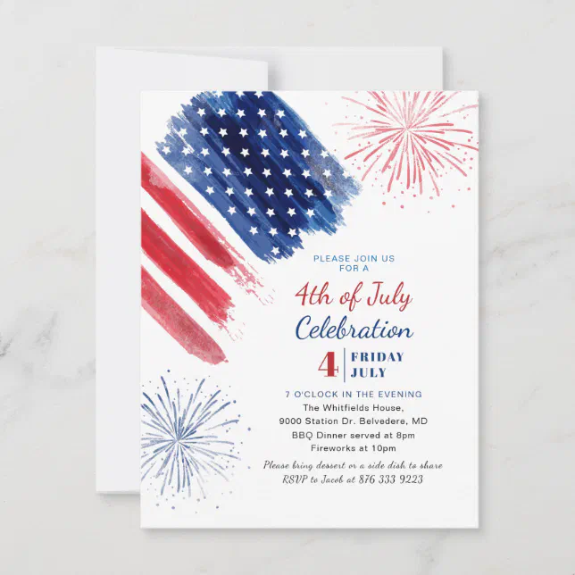 4th of July Independence Day Party Red White Blue Invitation | Zazzle