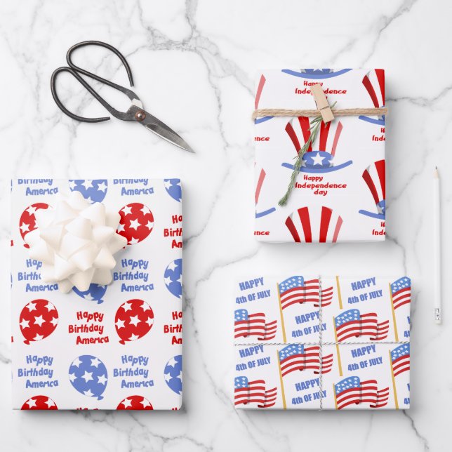 4th of July Independence Day Patriotic America Wrapping Paper Sheets (Front)