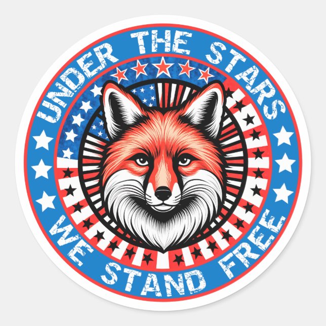 4th of July independence day patriotic fox  Classic Round Sticker (Front)