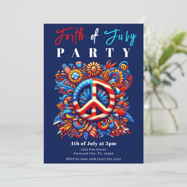 4th of July-Independence Day-Peace Sign- Invitation (Standing Front)
