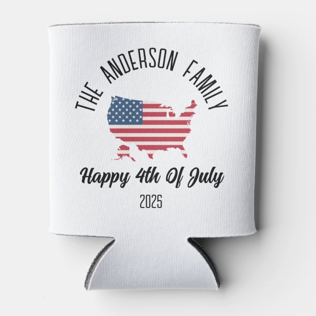 4th of July Independence Day Personalized Name Can Cooler (Front)