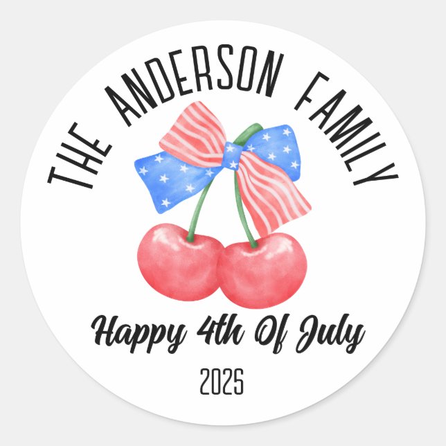 4th of July Independence Day Personalized Name Classic Round Sticker (Front)