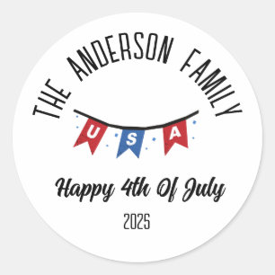 4th of July Independence Day Personalized Name Classic Round Sticker