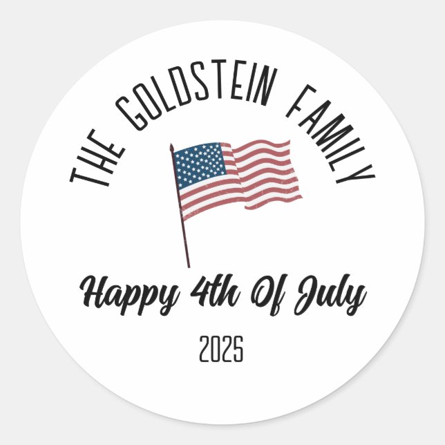 4th of July Independence Day Personalized Name Classic Round Sticker (Front)