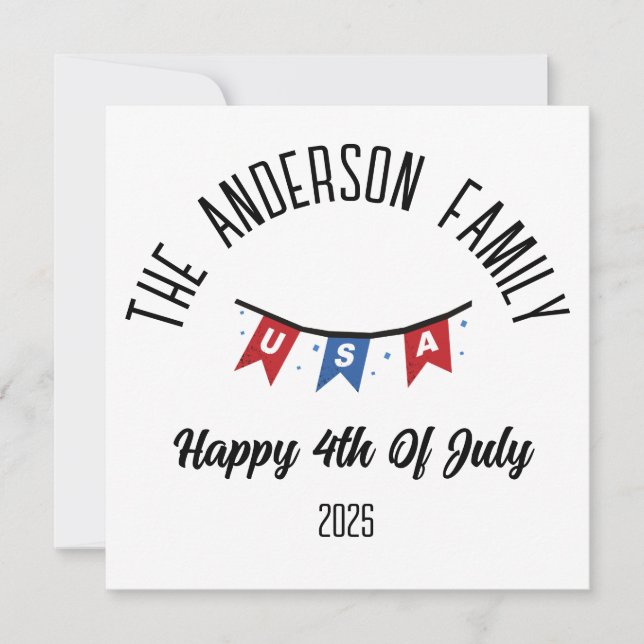 4th of July Independence Day Personalized Name Holiday Card (Front)
