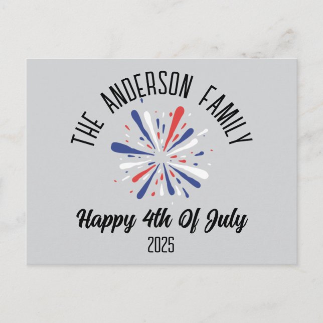 4th of July Independence Day Personalized Name Holiday Postcard (Front)