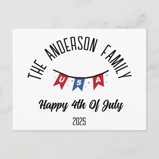 4th of July Independence Day Personalized Name Holiday Postcard (Front)