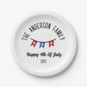 4th of July Independence Day Personalized Name Paper Plates