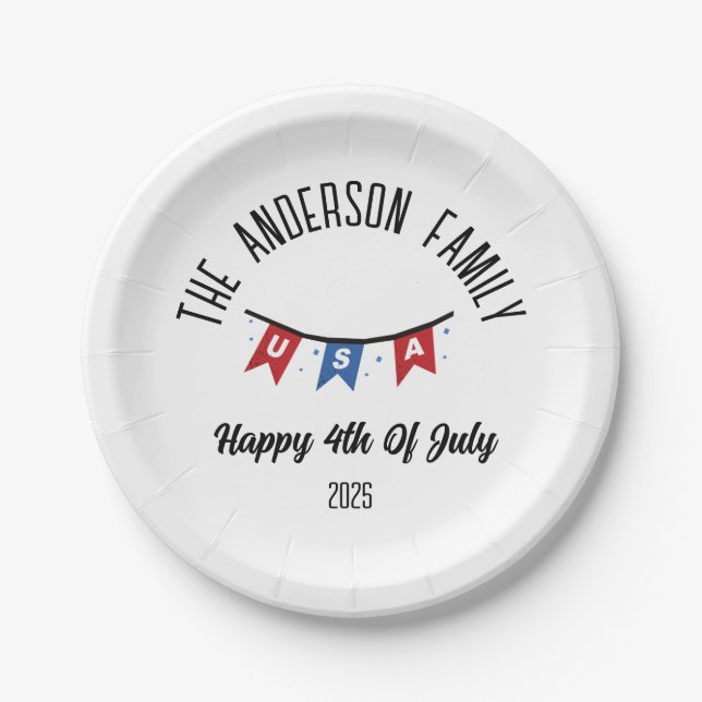 4th of July Independence Day Personalized Name Paper Plates (Front)