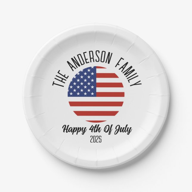 4th of July Independence Day Personalized Name Paper Plates (Front)