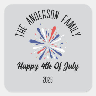 4th of July Independence Day Personalized Name Square Sticker