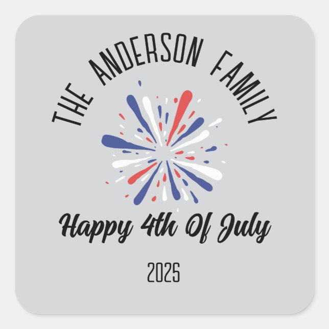 4th of July Independence Day Personalized Name Square Sticker (Front)