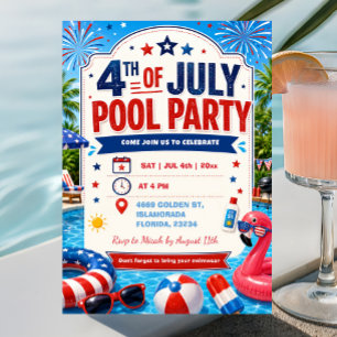 4th of July Independence Day Pool Party Invitation