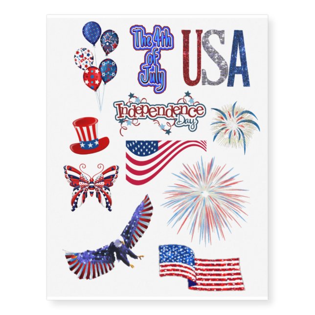 4th of July Independence Day Temporary Tattoos (Front)