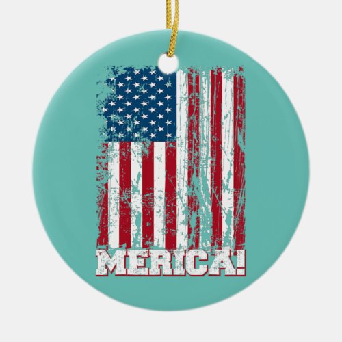 4th of July Independence Day US American Flag Ceramic Ornament