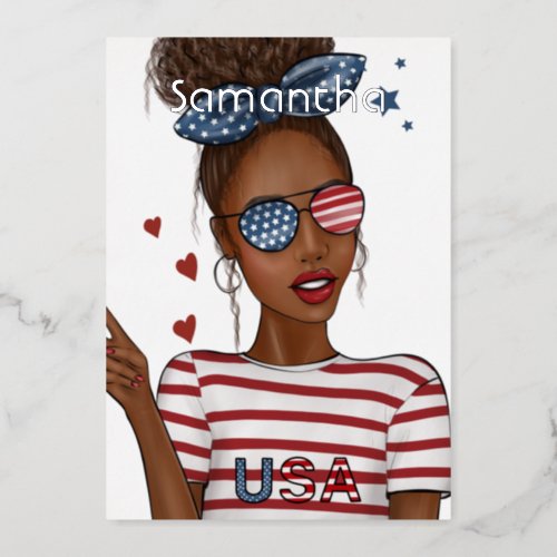 4th of July Independence Day USA Birthday Party Fo Foil Invitation
