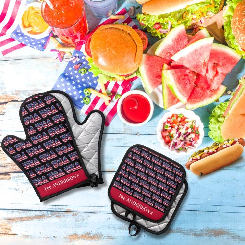 4th of July Independence Day  USA Flag Pattern Oven Mitt  Pot Holder Set