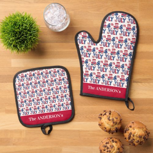 4th of July Independence Day USA Oven Mitt  Pot Holder Set