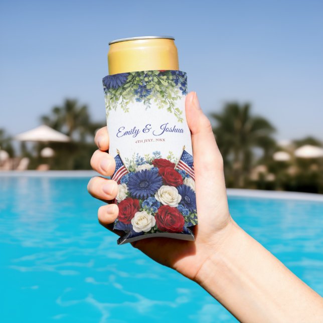 4th of July Independence Day Wedding Seltzer Can Cooler (In Situ Pool)