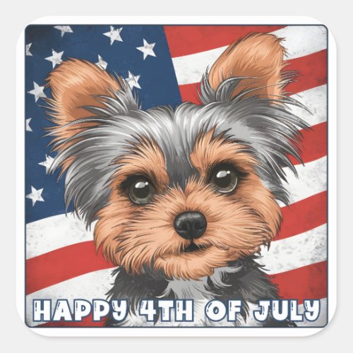 4th of July Independence Day Yorkie Square Sticker