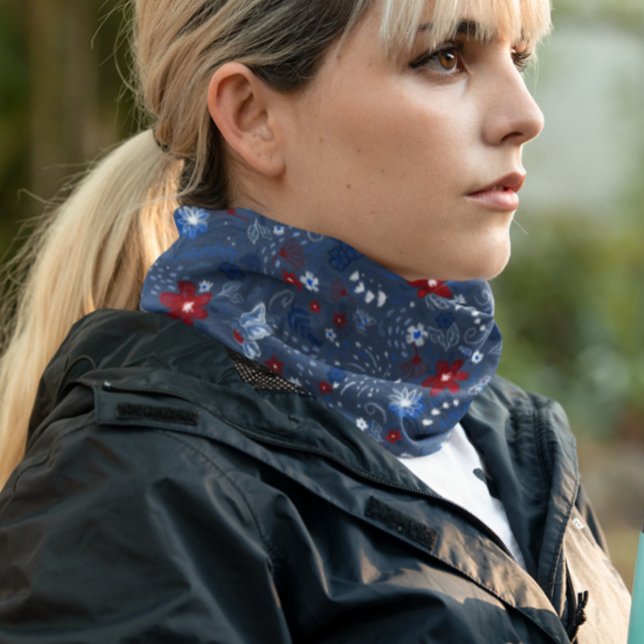 4th of July, Independence Patriotic Red White Blue Bandana (4th of July, Independence Day, Red White and Blue, Floral, Flowers, Hummingbirds, Butterflies, Bees)