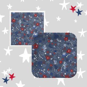4th of July, Independence Patriotic Red White Blue Paper Dinner Napkins